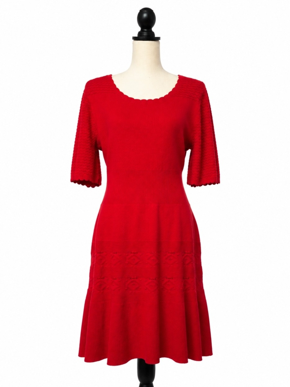 Etcetera Red Scallop-Neck Fit & Flare Mini Dress - Picture 2 of 5